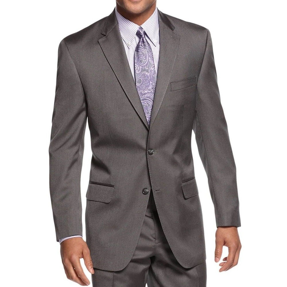 Sean John Men's Classic-Fit New Solid Gray Tic Pattern Suit Separate Jacket 46L